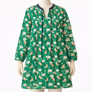 Old Navy Green Floral Rayon Swing Dress Size M Long Sleeve V-Neck Boho